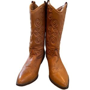 Zodiac Womens Giddy-Up Boots 6.5 Cognac Genuine Leather Cowgirl Stacked Heel